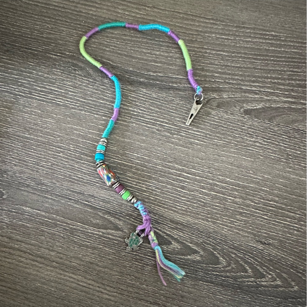 Vintage Handmade Embroidered Hair Wrap Clip In Tie Turtle Charm Mexico Y2K